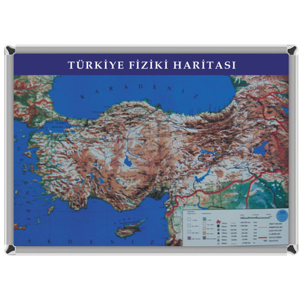 70X100 TÜRKİYE FİZİKİ HARİTA METAL ÇERÇEVE